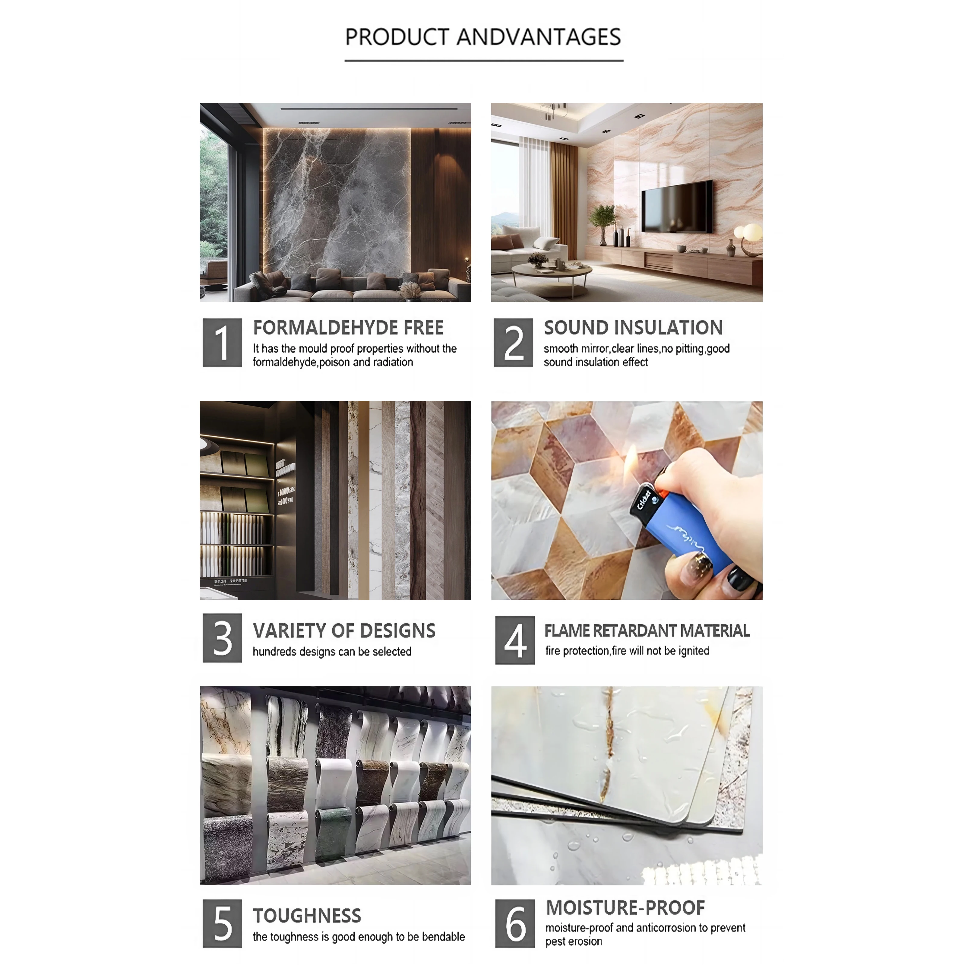 Interior Decorative Marble Alternative Wall Panel Board Cladding PVC Plastic Material UV Marble Sheet