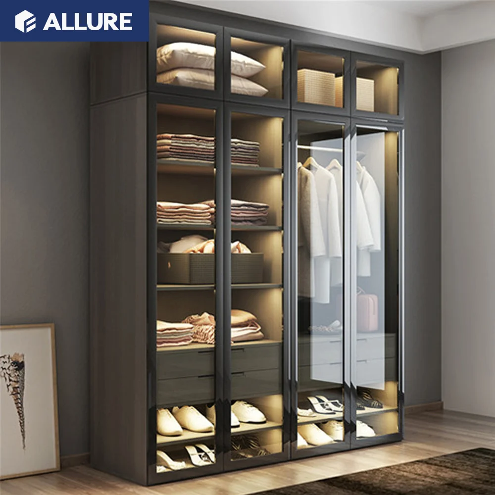 Allure cheap high gloss laminate bedroom wardrobe cupboard with lock and key