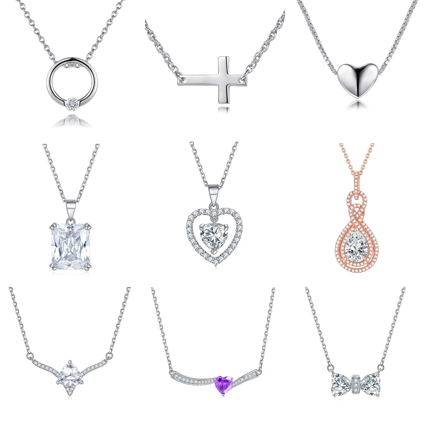 Wholesale Silver Necklaces Trendy Fashion Rhodium Plated Zirconia Pendant Women Jewelry 925 Sterling Silver Necklaces