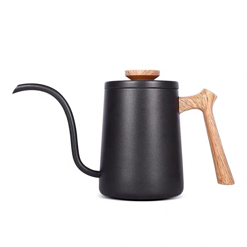 wooden handle coffee pot 600ml White Gooseneck Manual Stainless Steel Coffee Drip Kettle