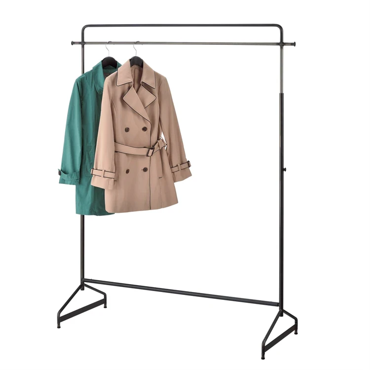 Iron Style Clothes Rack - Black Clothes Stand Clothing Store Display Rack With Rustic Wooden Shelf