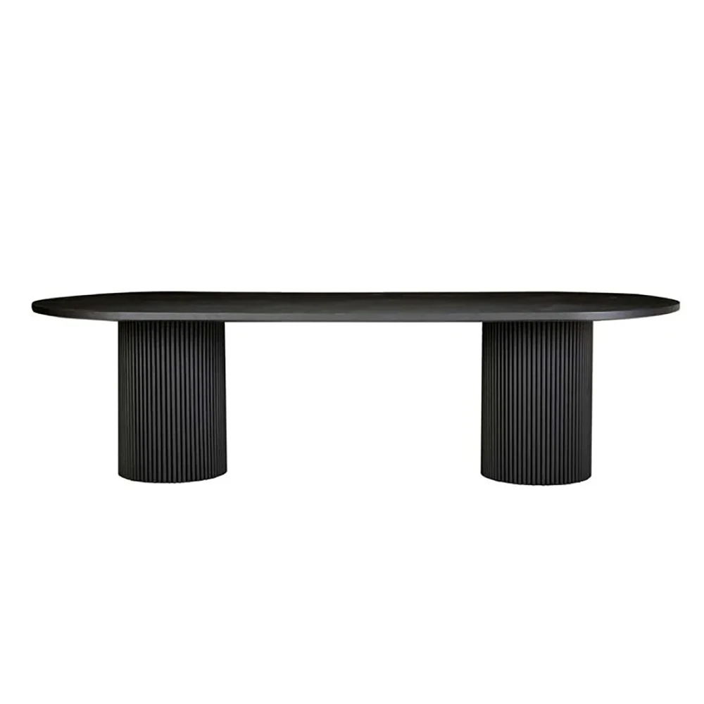 Mrs Woods Nordic Reclaimed Solid Wood Round Black Ribbed Modern Luxury 12 Seater Dining Table