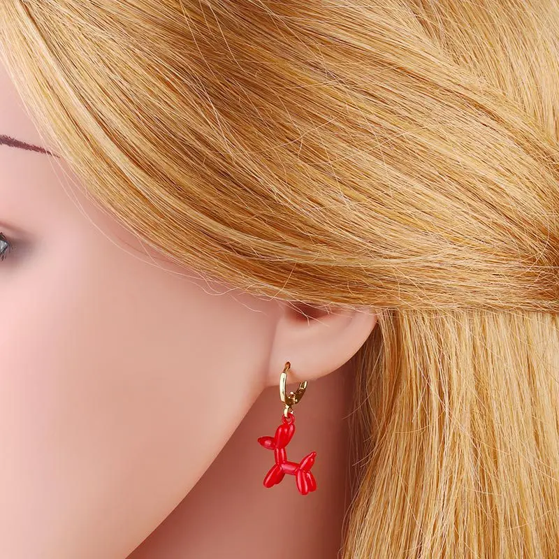 New Arrival Fashion Balloon Dogs Earrings Jewelry Brass Hoop Enamel Balloon Dog Earrings