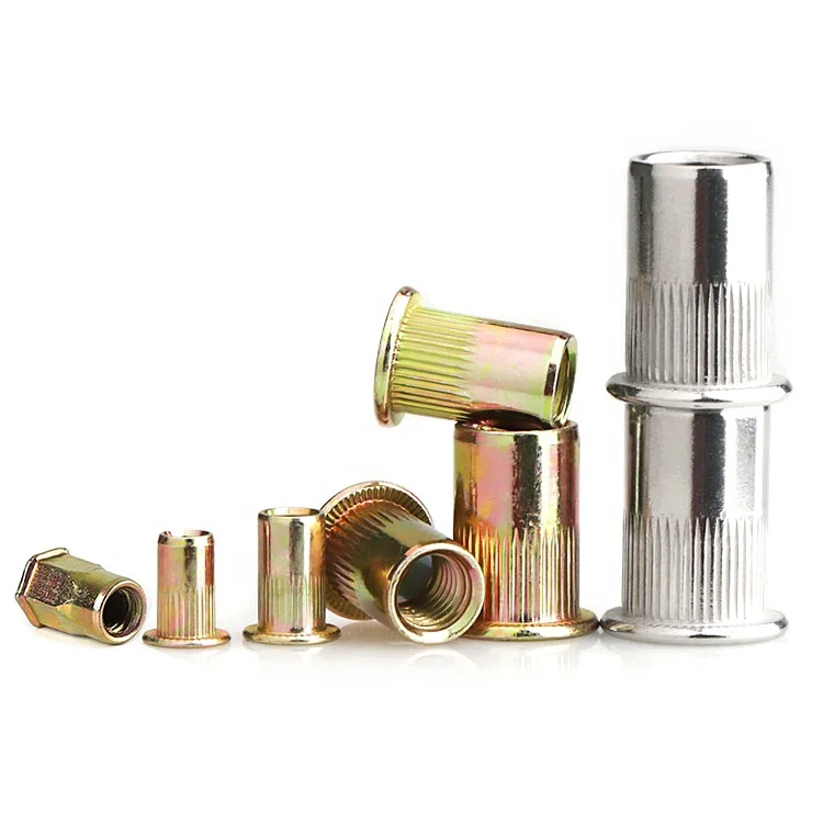 hot sale Steel zinc plated / Stainless steel knurled rivnut flat head threaded pop rivet nut M2 M3 M4 M5 M6 M8 M10 M12