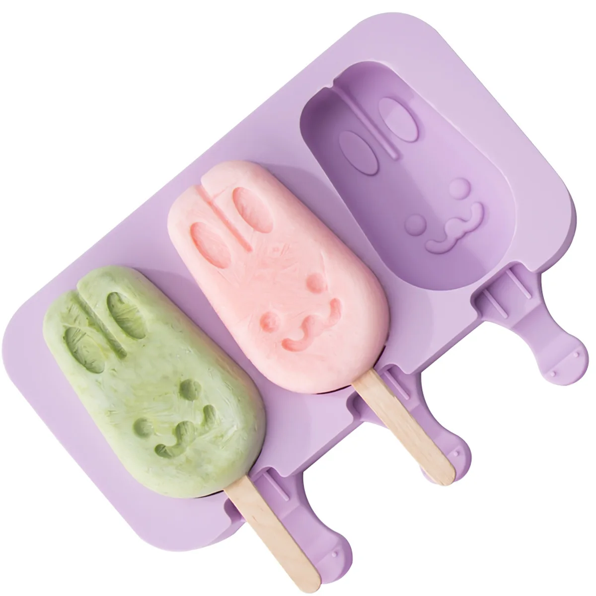 Silicone Ice Pop Molds 3 Cavities Homemade Ice Cream Mold   rabbit snowman pig paw mold