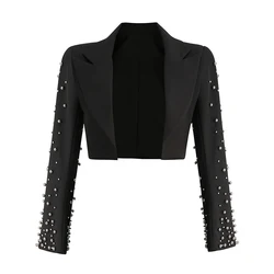 TWOTWINSTYLE Spliced Embroidered Flares Notched Collar Long Sleeve Blazers Women Jackets Coat