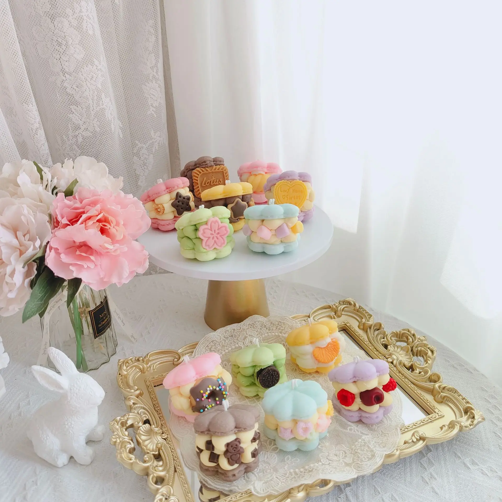Handmade Cute INS Macaron Shape Scented Candle Food shape candle for Birthday Party Wedding Gift