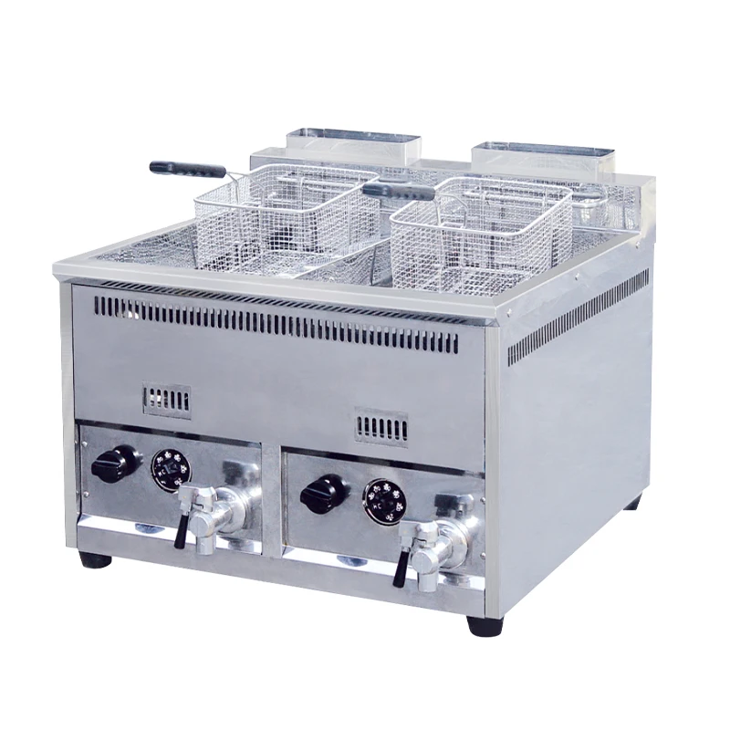 Commercial Fryer Double Stainless Steel Deep Tank Gas Deep Fryers  Potato Gas Desk Type Chips Fryer For Restaurant