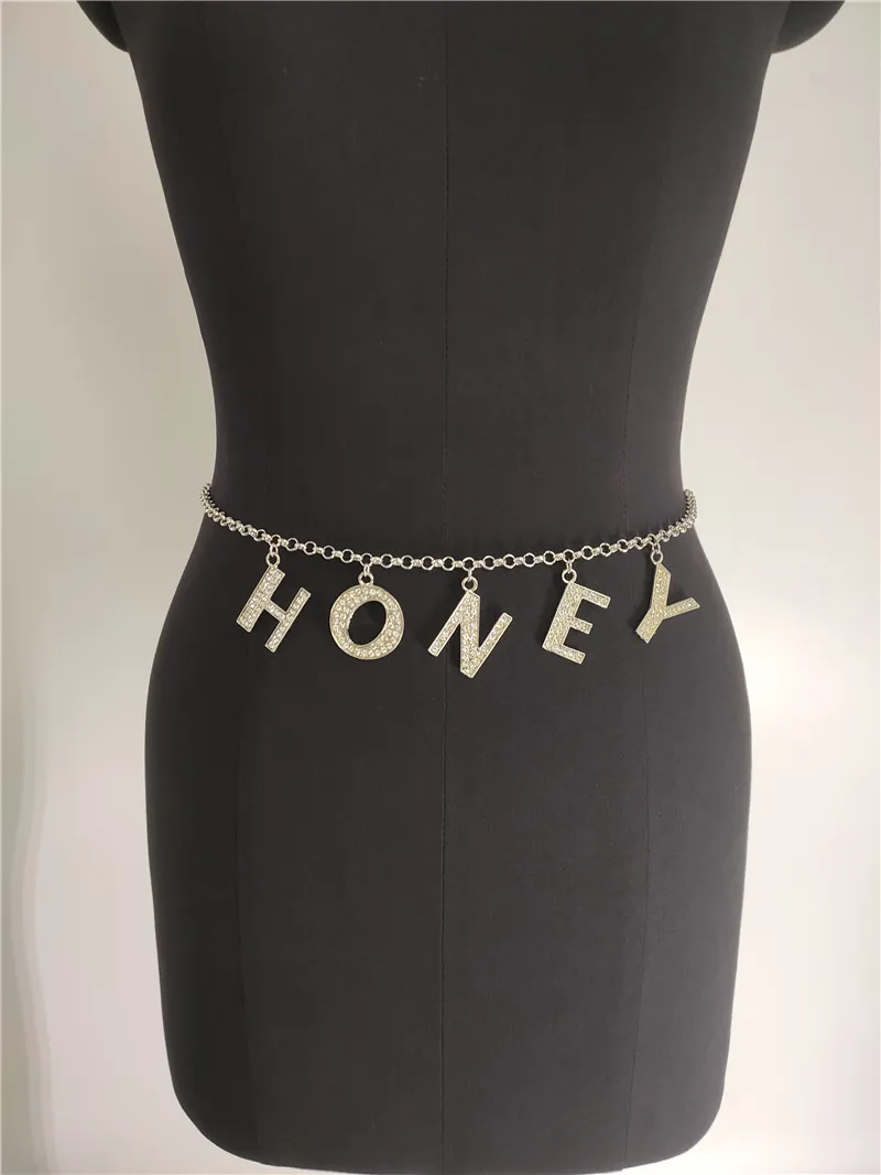  Personality sexy body chain simple waist decoration silver diamond English large letter