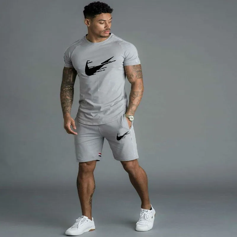 Men Slim Fit Short T-Shirt Top Quality Longline T-Shirt Light weight 93% Cotton 7% Elastane Gym T-Shirt shorts suit