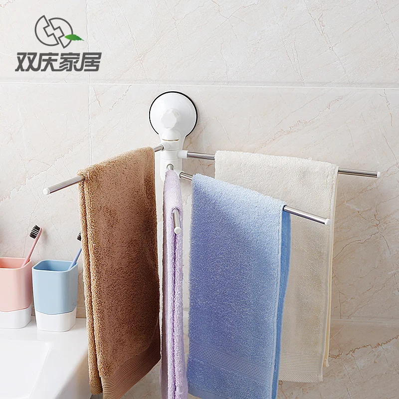 Wall-Mounted 4 Bar Hanger Double Suction Cup Towel Rack Wall Mounted Bathroom Dryer Rack Clothes and Towels