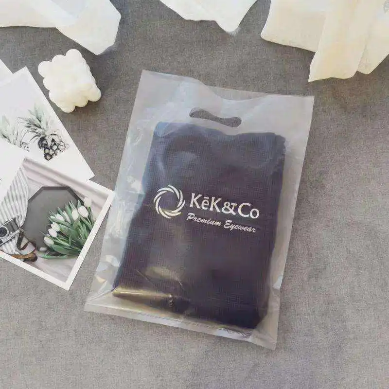 Custom Clear Thank You Bag Merchandise Plastic Bags logo with Die Cut Handles Bulk Retail Bags for Small Business shopping