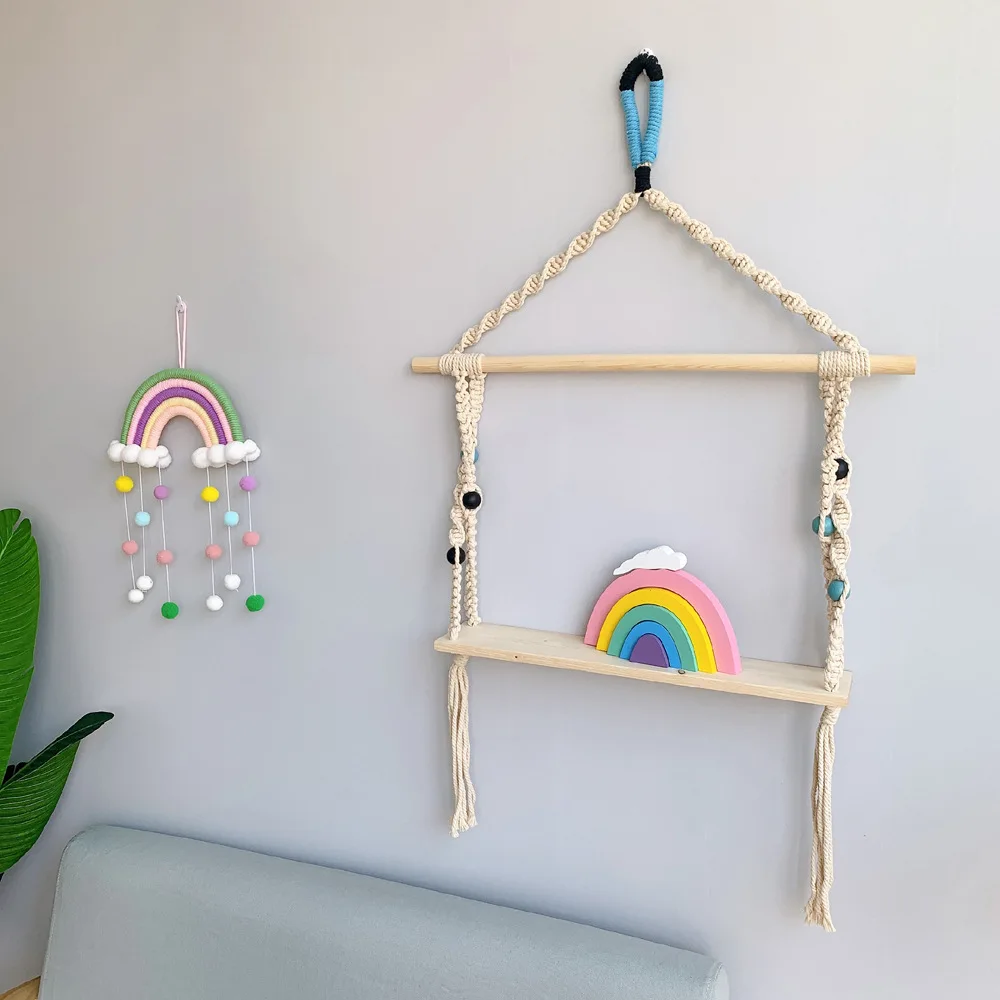 2024 Colorful Beauty Fashion Rainbow Toddler Wall Woven Decor Hanging With Ball Gifts Toy
