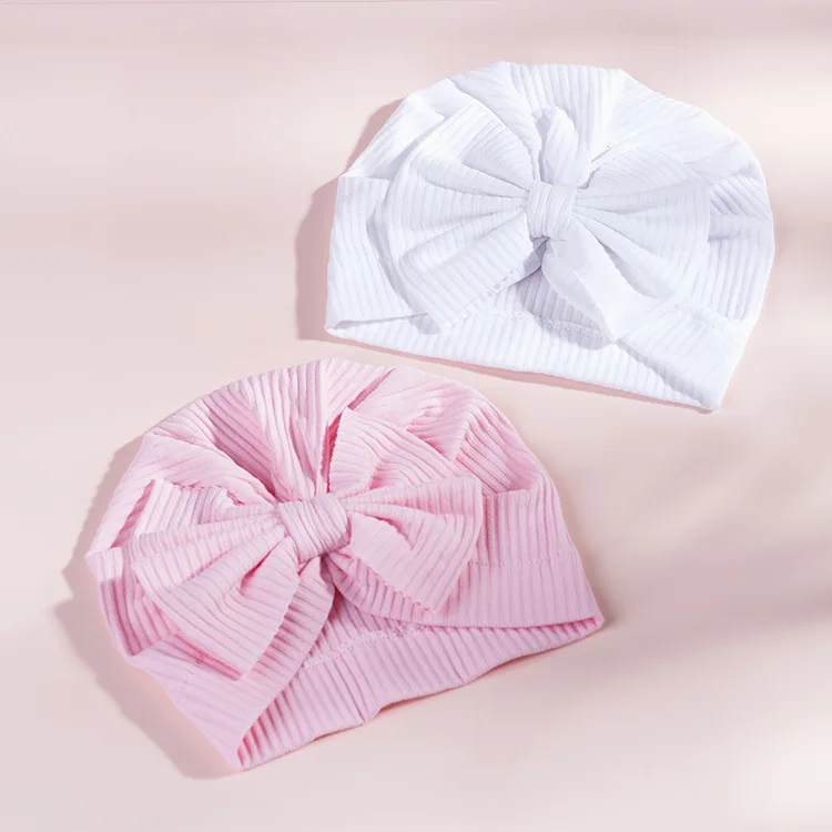 Lovely Solid Color Thick Newborn Hat  Baby Cotton Soft Big Bow Turban Bonnet Babies Infant Toddler Turbans