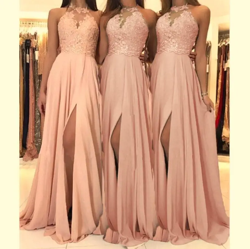 XUYA New Design Fashion Summer Halter Lace Plus Size Chiffon Dress Ball Girls Bridesmaid Dresses