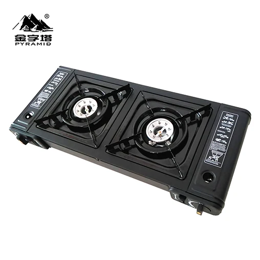 Good quality sturdy and durable refined double burner portable gas stove for BBQ
