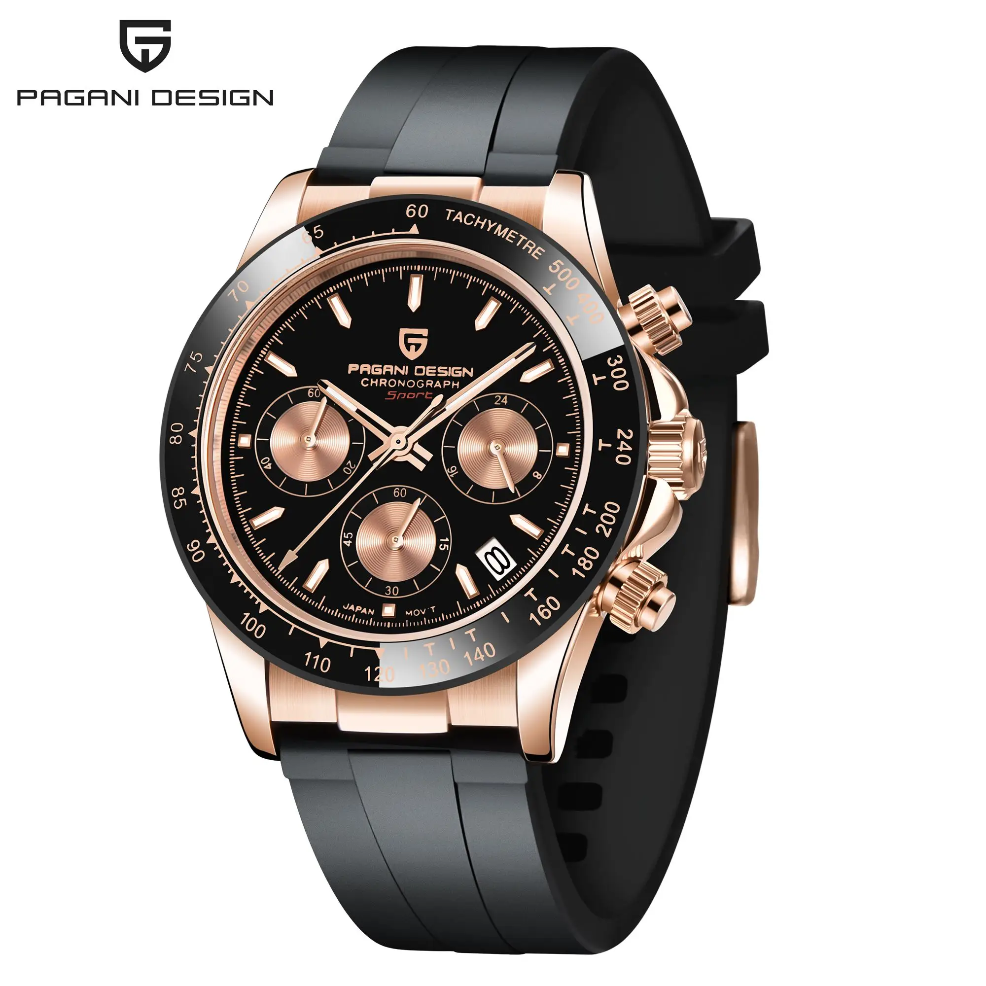 
reloj pagani design watch 1664 OEM luxury men quartz wrist chronograph japan movement stainless steel watch with rubber strap 