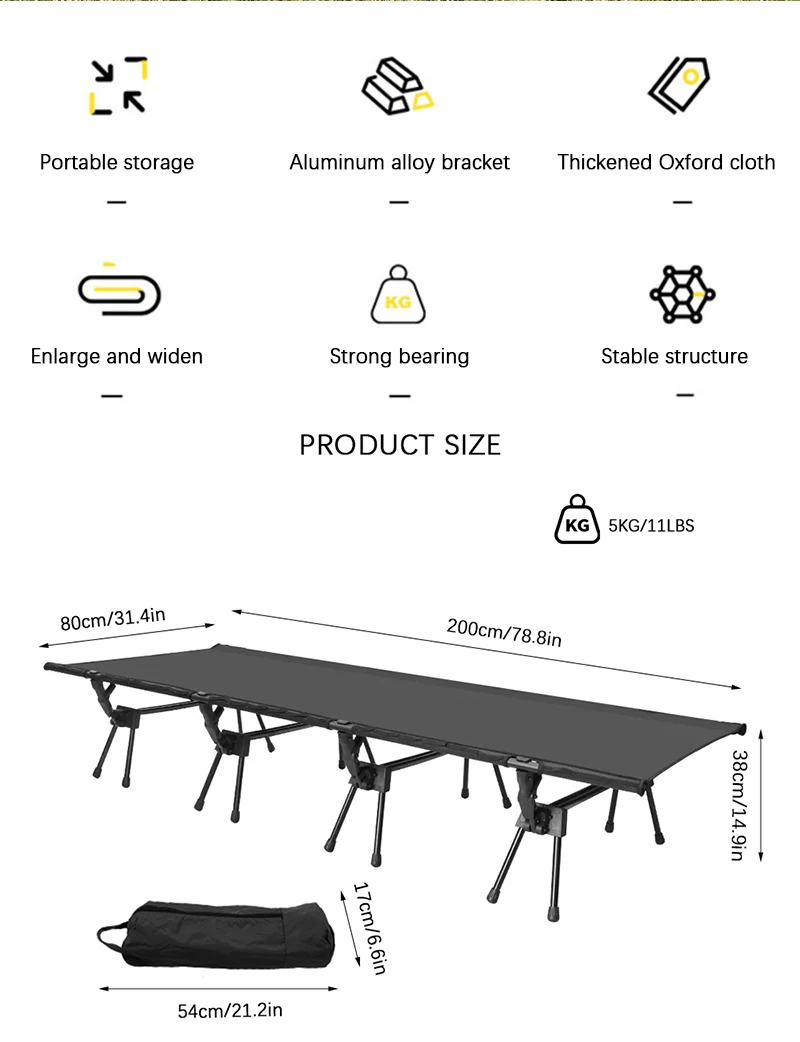 Lightweight Backpacking Cot Strong Support 400 Lbs XXL Camping Cot for Adults Portable Bed Outdoor Tent Sleeping Bed Overnight