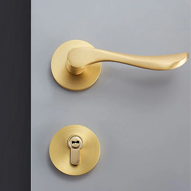 House Gold Interior Door Lever Handle With Lock Kit Gold Zinc Alloy Bedroom Room Door Handle Lock Set