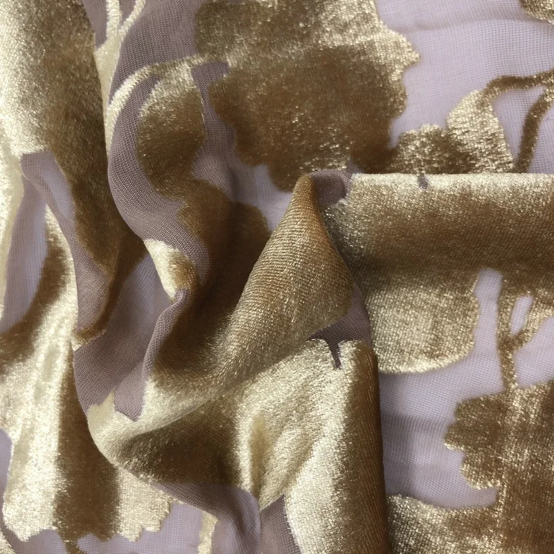 
Silk Rayon Burn out Gold Print Velvet Fabric 