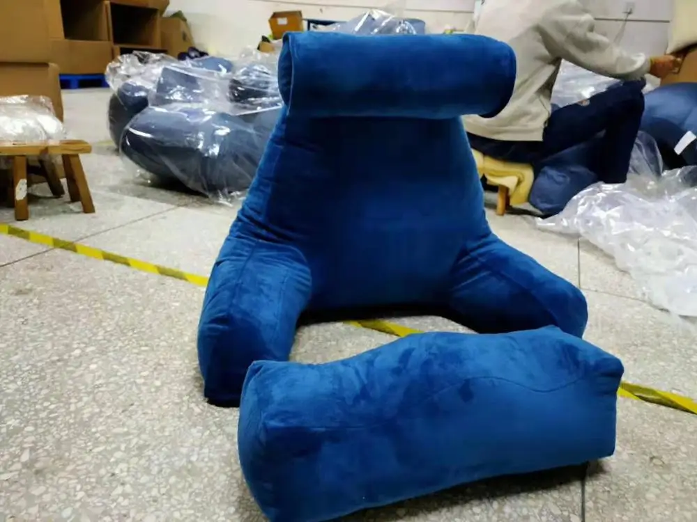 Big Backrest Reading Bed Rest Pillow with Arms, Plush Memory Foam Fill, Remove Neck Roll Off Bungee, Change Covers, Zipper