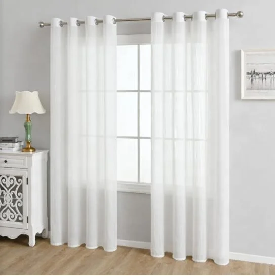 New transparent living room balcony bay window white gauze curtain vertical striped blinds gauze curtains
