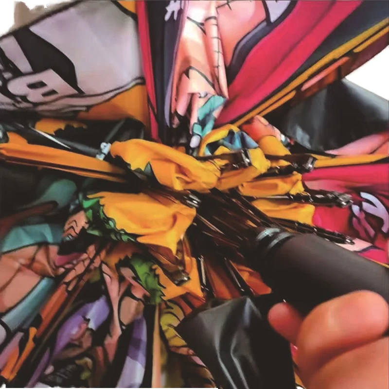 Outdoor Luffy Zoro Nami Anime Inspired Automatic 3-Folding Sunscreen Umbrella Windproof Straw Hat with Pirates Logo Wedding Use