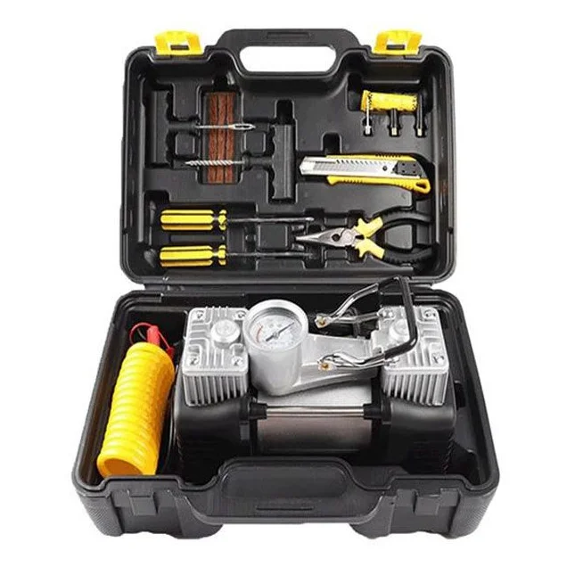 Car Double Cylinder Air Compressor 12V Portable Double Cylinder Car Wheel Inflator Air Pump Kit For Car Tires