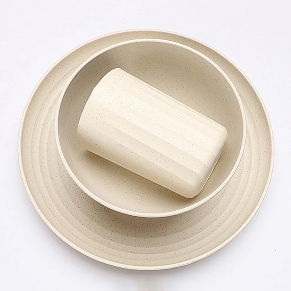 Reusable eco friendly wheat straw plastic picnic dinnerware set dinner tableware set for kids and adults