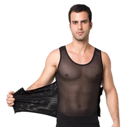 Майка мужская утягивающая, утягивающее белье, майка с крючками, без рукавов, для тренировок живота