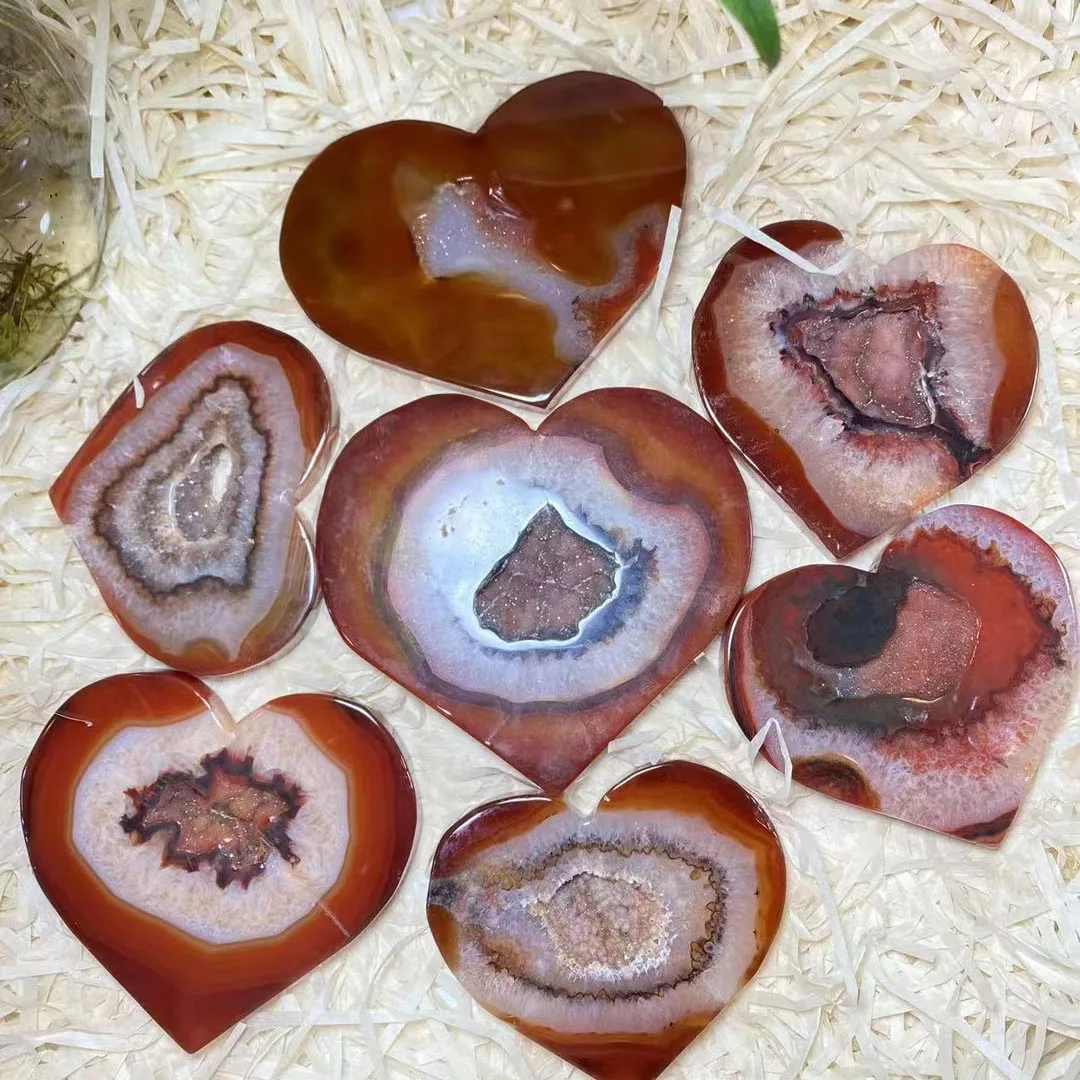 Natural High Quality Hand Carved Carnelian red agate geode heart crystal quartz heart for gift