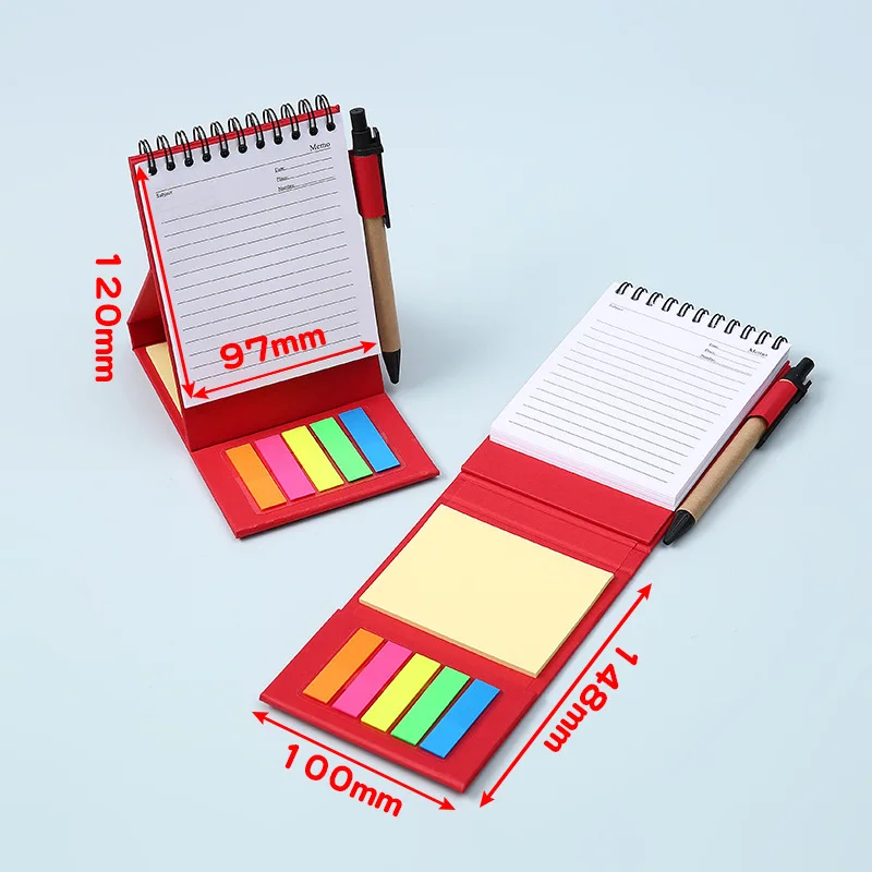 2024 Wholesale Custom Logo Kraft Hard Cover A6 Notepad Spiral Memo Pad With Pen And Sticky Notes