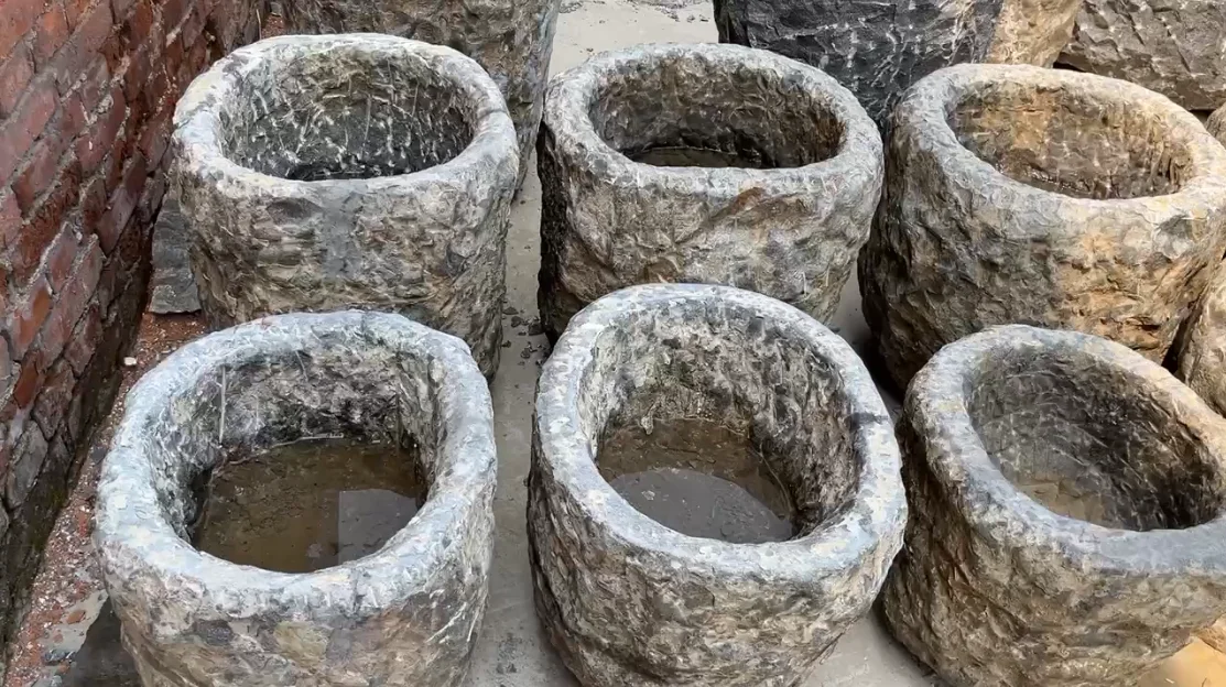 Used Garden Antique Blue Stone Limestone Large Round Water Troughs And Planter Pot Flowerpot