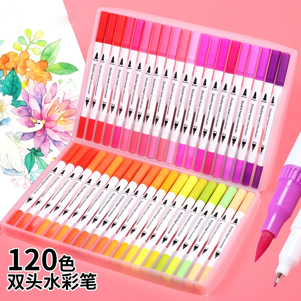 Double-ended watercolor pen set Water-based soft-tip markers art students outline pen Supply Manufacturers