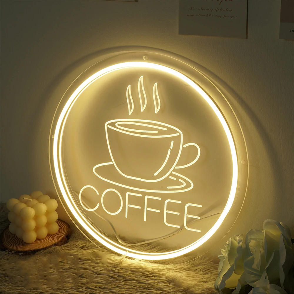 Coffee Coffee LED Neon Light Restaurant Sign Acrylic Carved Luminous Characters English Letter Decoration