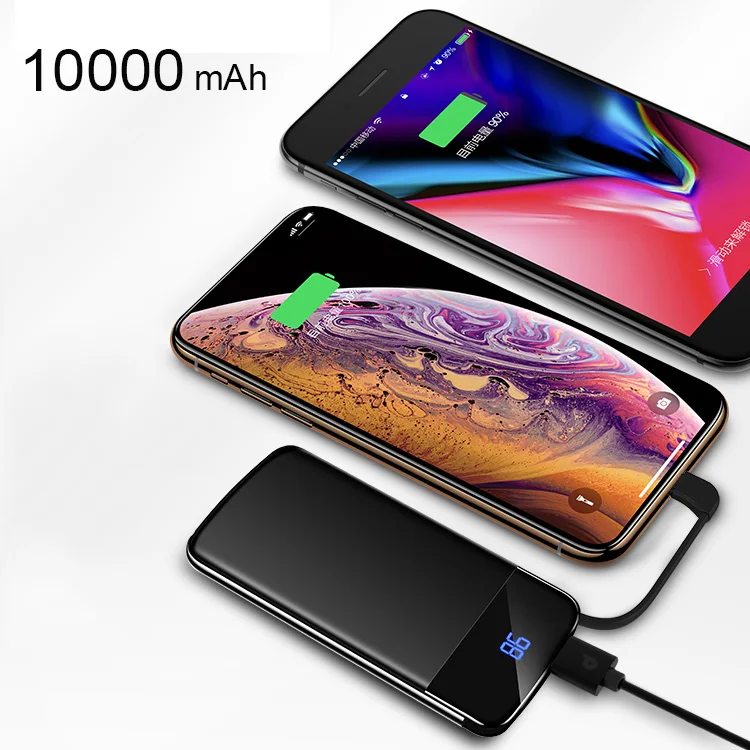 Portable LED Screen Mirror Face Ultra thin Type C Import USB Fast Charge Wallet Power Bank Mini Pocket Power Bank