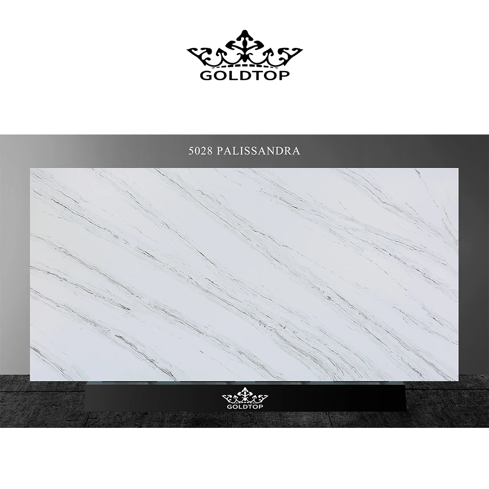 GOLDTOP  High Quality Cuarzo 5028 palissandra Wholesale Price Calacatta White Artificial Quartz Slabs countertops with Grey Vein