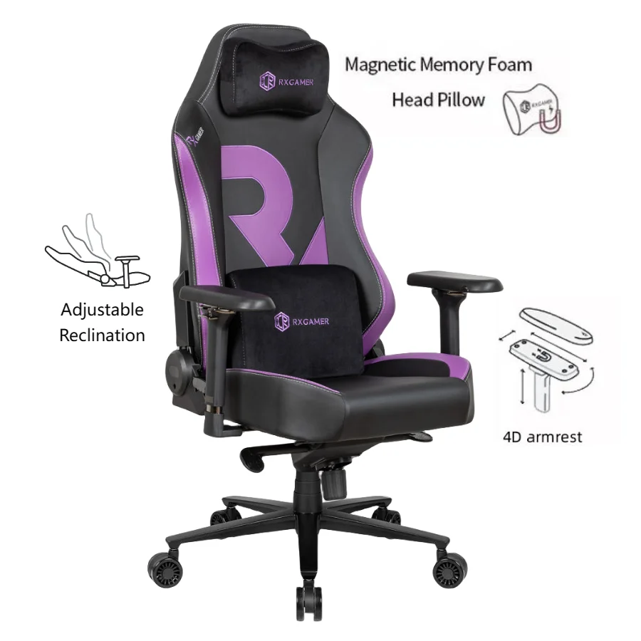 Wholesales customize high back racing adjustable leather ergonomic purple swivel gaming chair