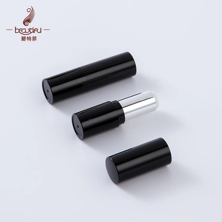 LOW MOQ 3-4g plastic lipstick packaging , black lipstick container , 11.8/12.1/12.7mm lipstick tube
