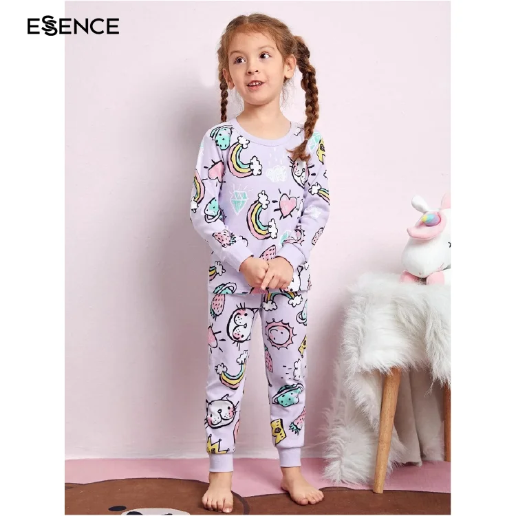 Snug Fit  Girls Sleepwear Long Sleeve Winter Thermal Pyjama Custom Children Cotton Pajamas Kids Pyjamas