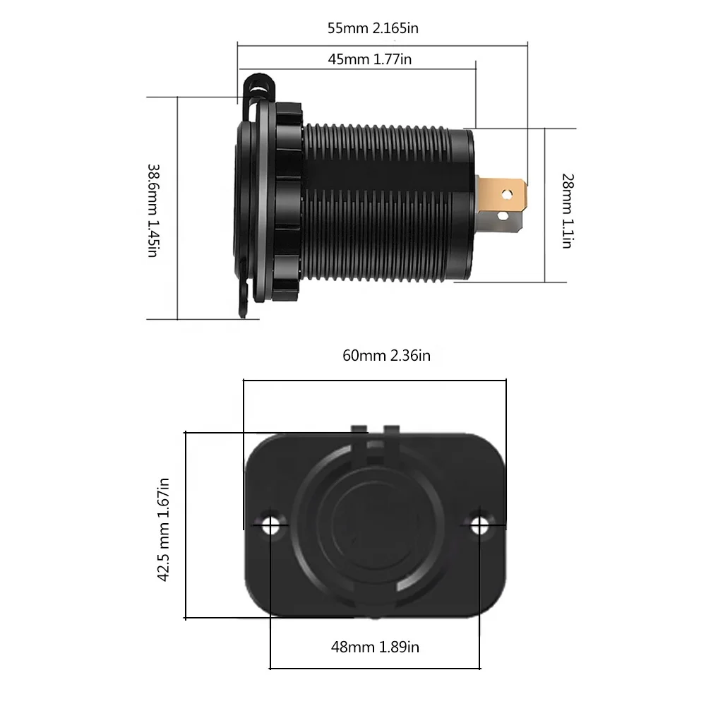 Amomd Single Face Plates Marine and Car USB Socket Charger Port 4.8A LED Waterproof Dual Port Fast Charge