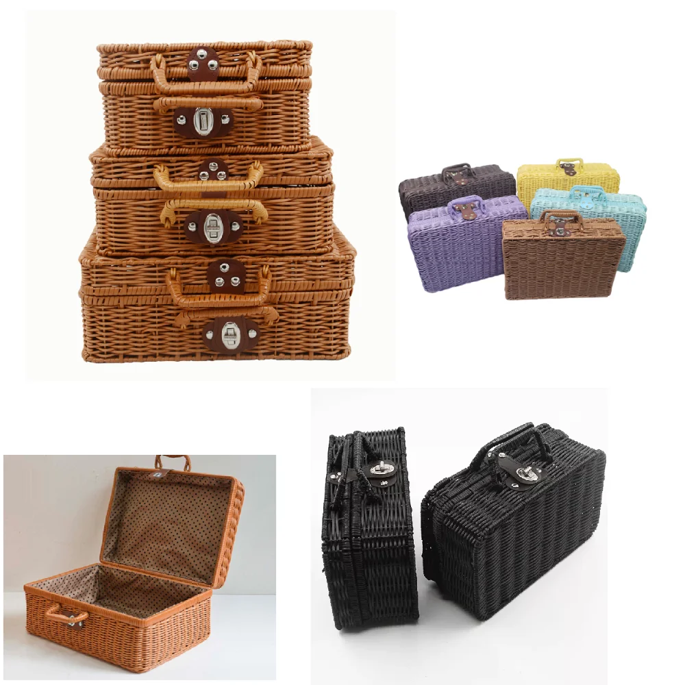 Hot sale Multifunction handcraft  Rattan plastic woven storage basket for food picnic basket with liner outdoor new design