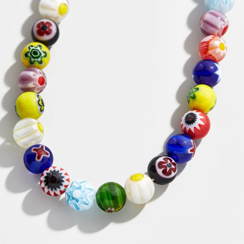 2020 Hot Accessories Beach Natural Stone Necklace Flower Color Glass Bead Long Sweater Chain Necklace