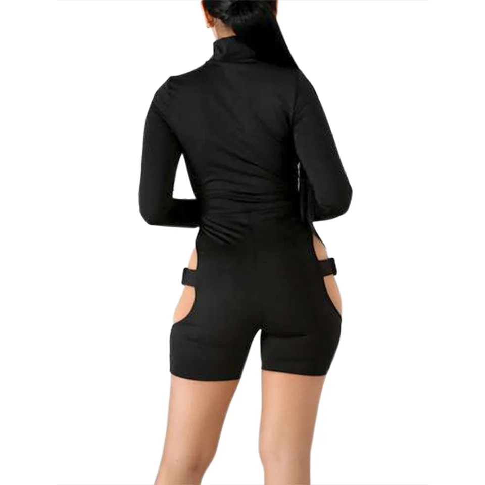 Fluorescent Green Schoolbag Button Long Sleeve Short bodysuits for women jumpsuits, playsuits jumpsuits