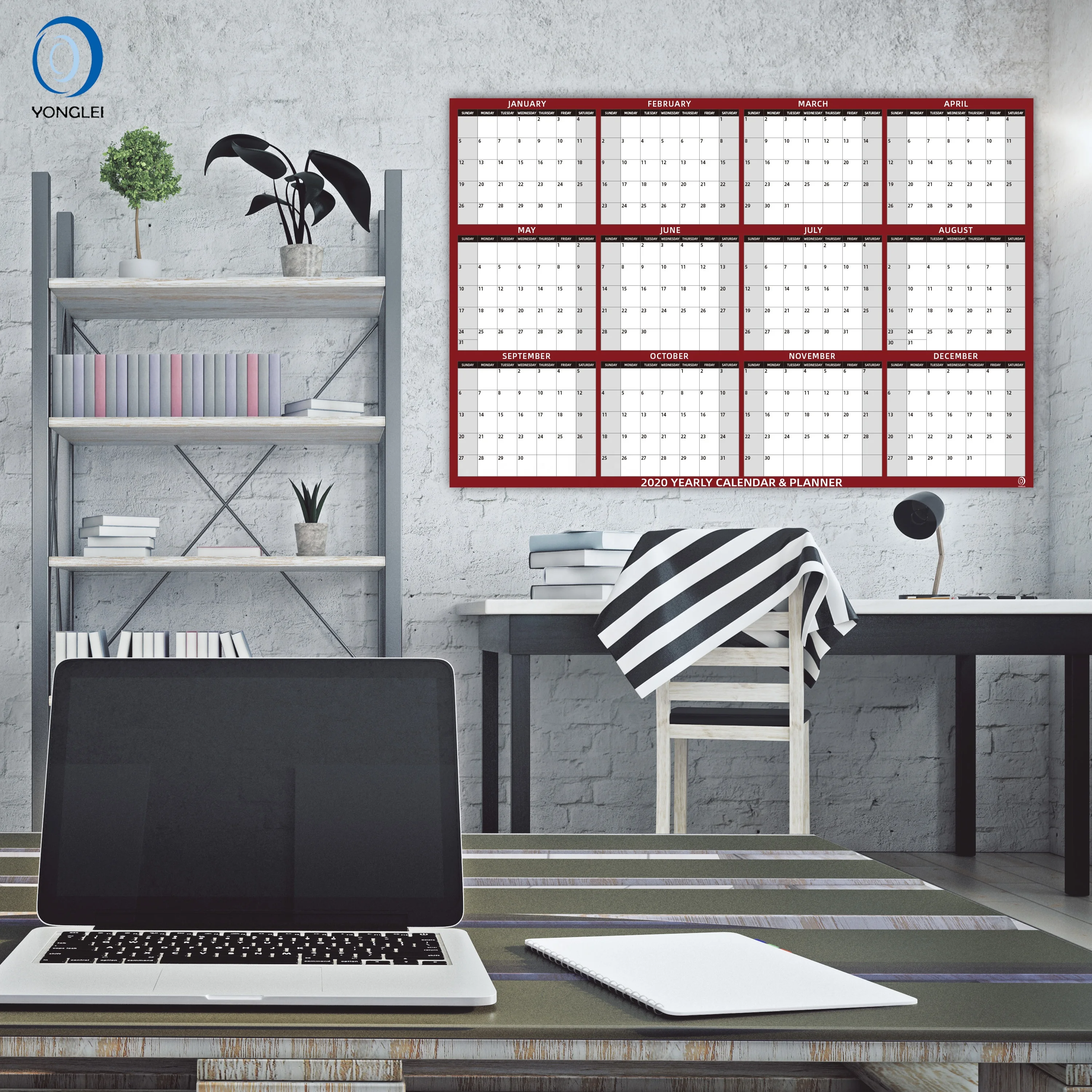 027-1A2 Double sided vertical/horizontal calender 2020 erasable wall calendar 2020 personalize