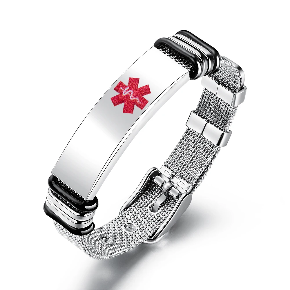 Women Men Bracelet Emergency First Aid Bangle Stainless Steel Engraved Name Watch Chain Medical Alert ID Bracelets