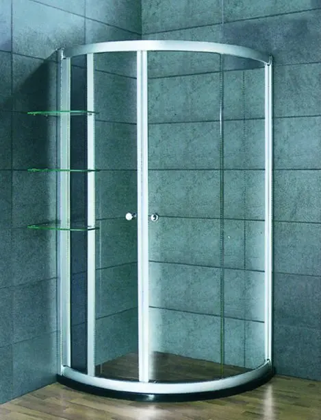 KMRY Corner Arc-shape Aluminum Frame Bathroom Shower Pulley Slide Door 3 Panels Glass, Slide Corner Curve Shower Room Enclosure