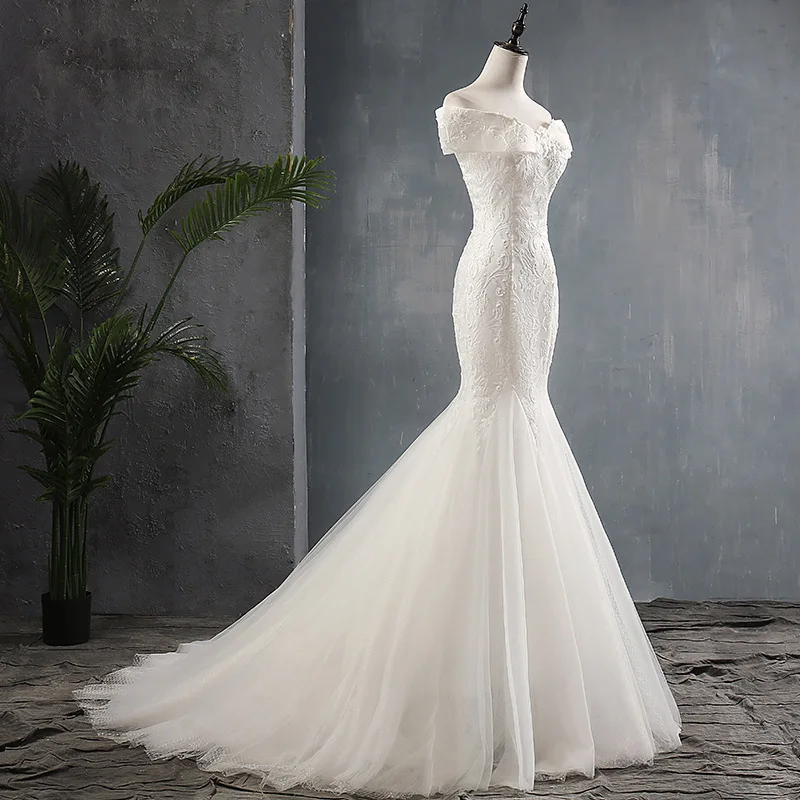 XMN Fish Tail Wedding Dresses 2022 Sexy V-neck Court Train Lace Up Luxury Embroidery Mermaid Dress
