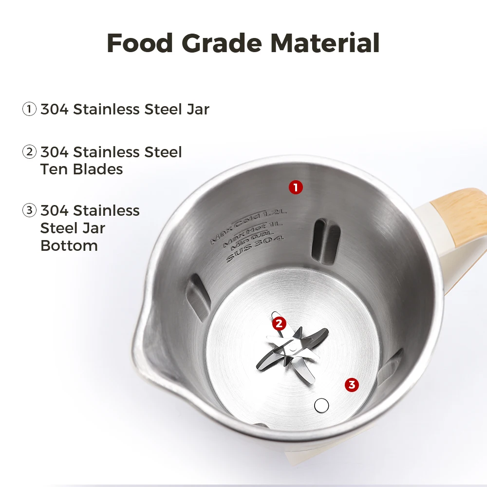 Soybean milk maker Multi-functional stainless steel soy milk maker Nut milk making machine for fresh breakfast Low noise blender