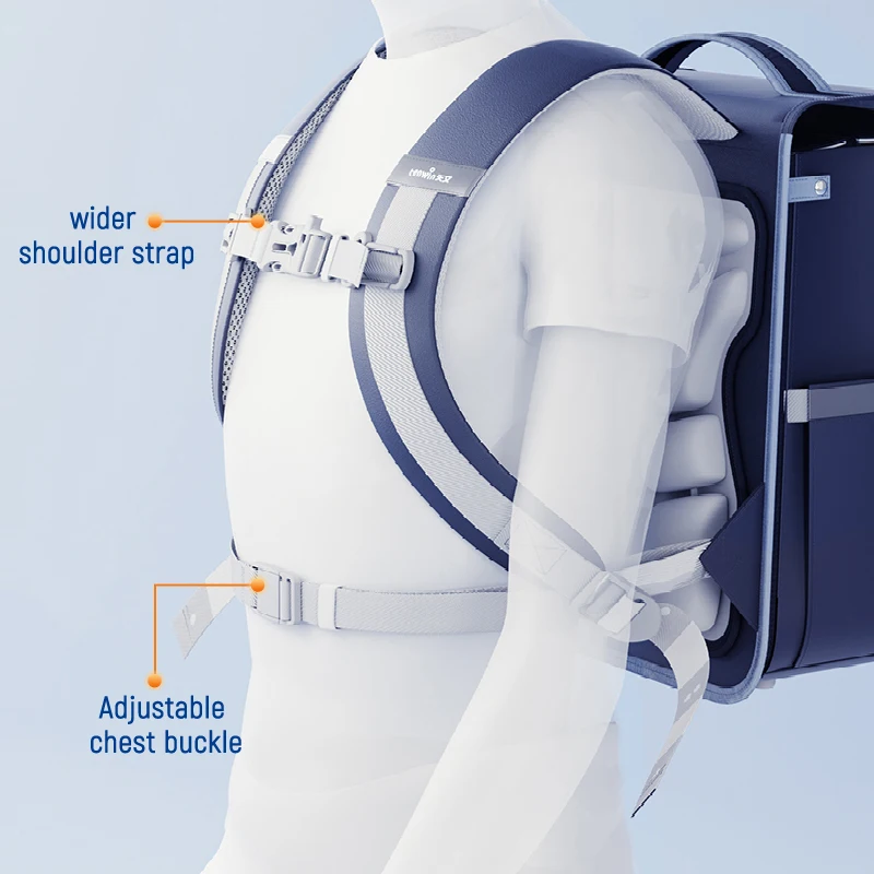 Tenwin 4672 Waterproof PU Spine Friendly Airbag Schoolbag Kids Backpack for Girls for School Use